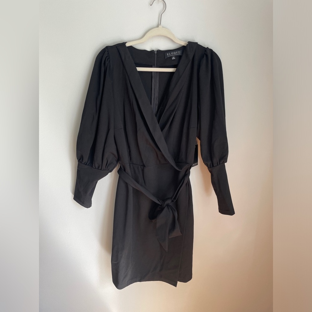 ELOQUII Faux Wrap Black Mini Dress Size 14 NWT